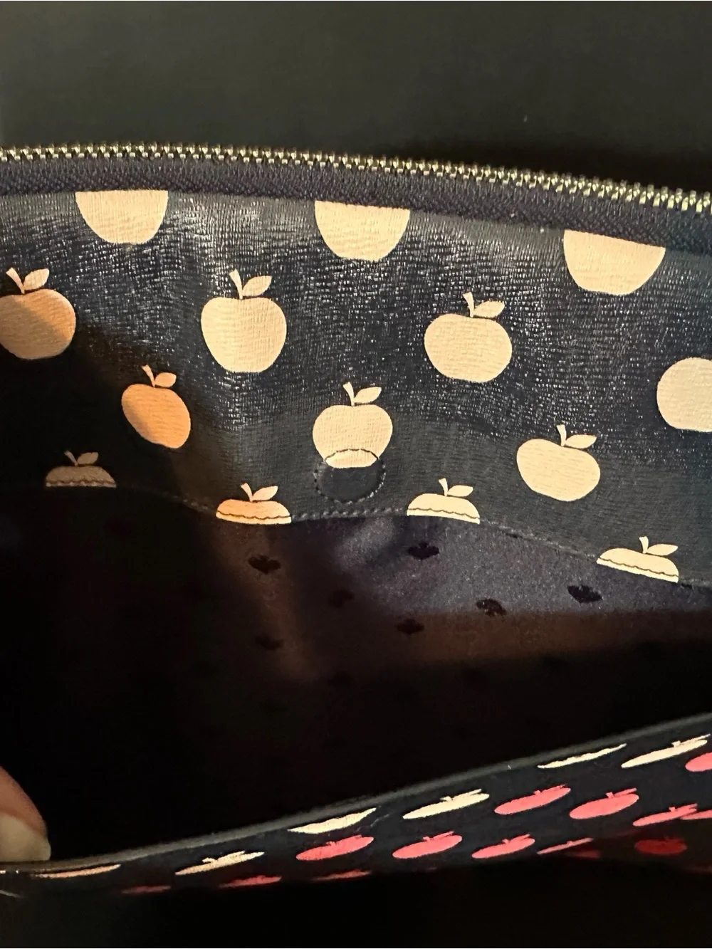 kate spade Navy Laptop Sleeve with Cream Apple Print
